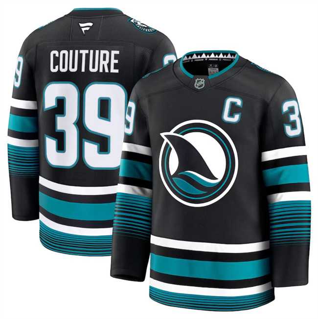 Men%27s San Jose Sharks #39 Logan Couture Black 2024-25 Alternate Stitched Hockey Jersey Dzhi